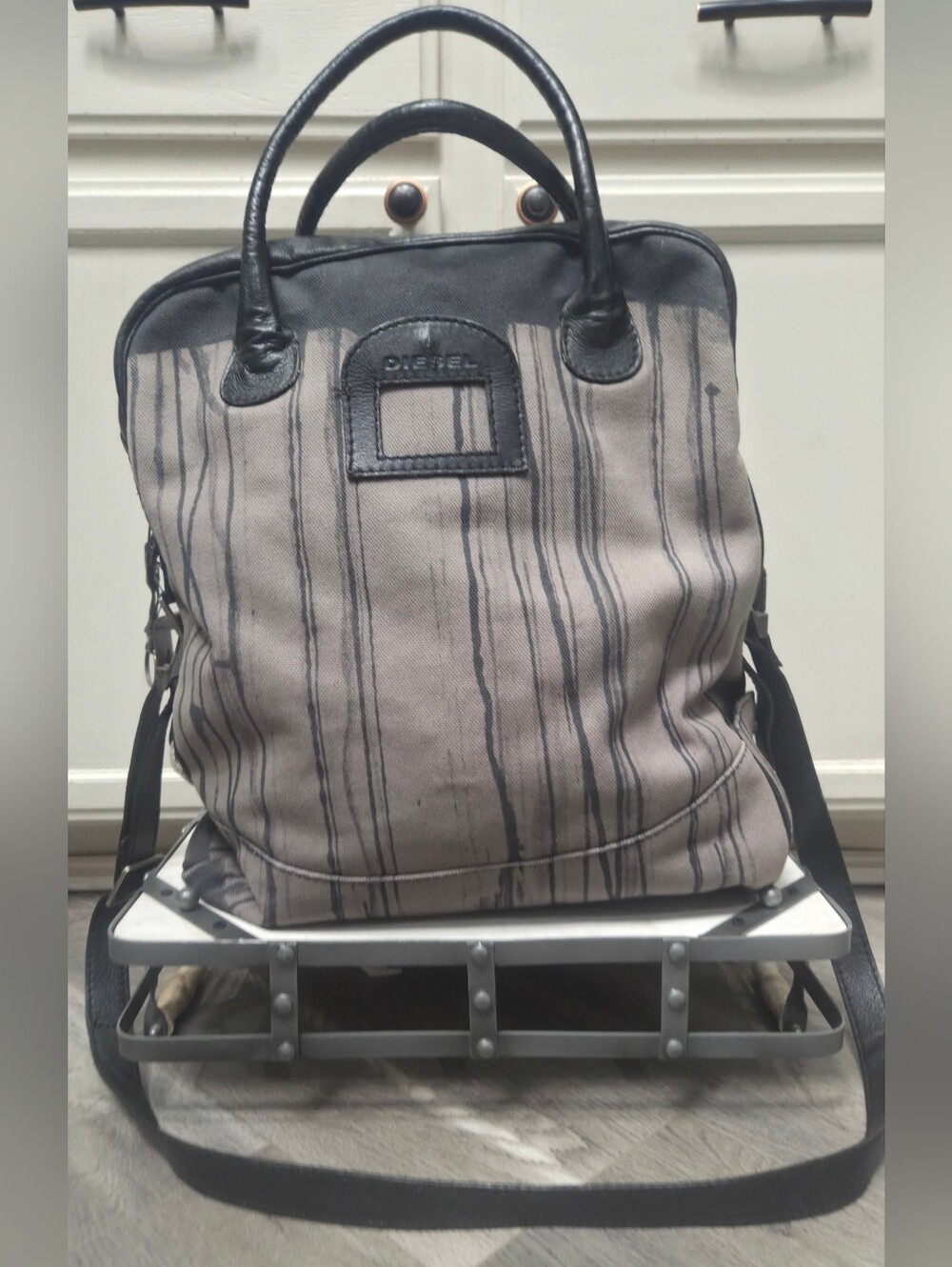 RARE VTG Diesel Ink-Dye Leather Canvas Tote Bag